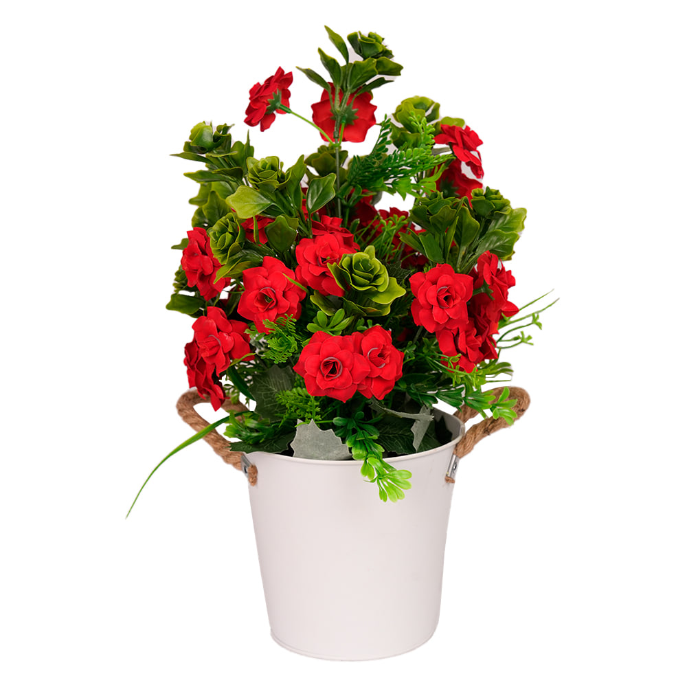 Artificial Red and Green Rose Plant Basket