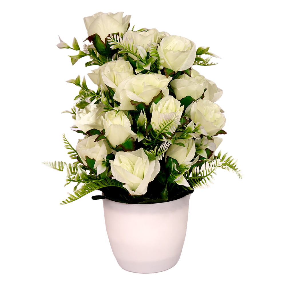 Artificial White Rose Plant Pot