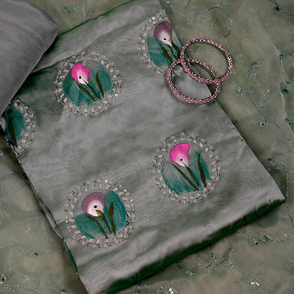Soft Organza Silk Unstitched Salwar Suit Material