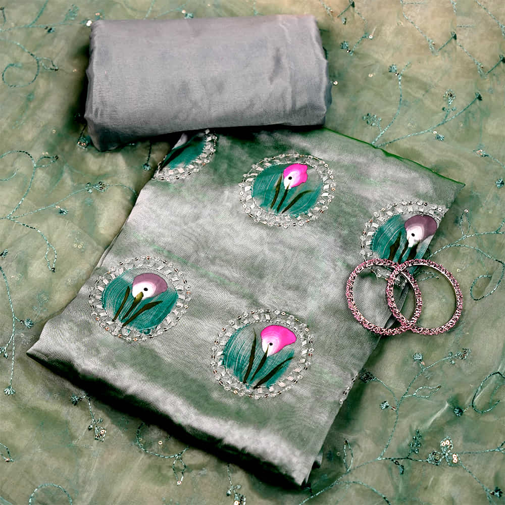 Soft Organza Silk Unstitched Salwar Suit Material
