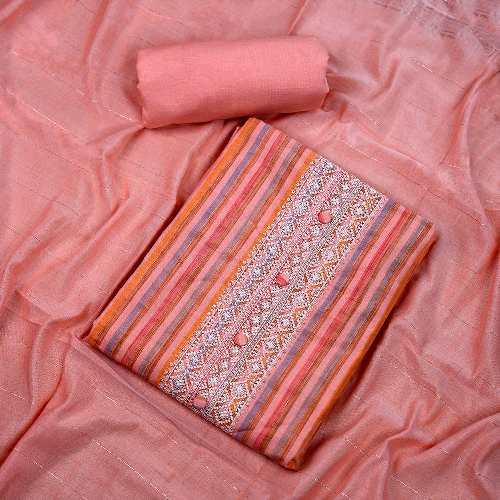 Striped Cotton Silk Unstitched Salwar Suit Material
